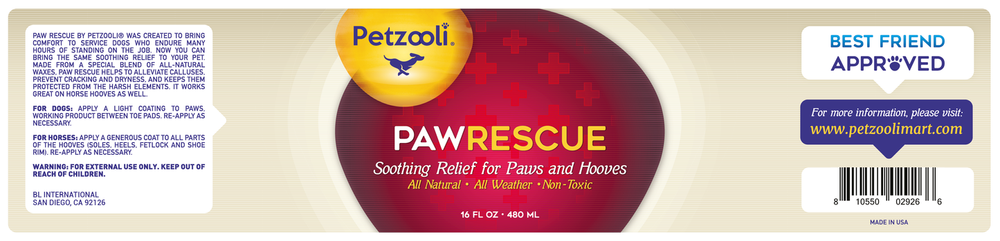 Paw Rescue by Petzooli®, Protective Balm for Paws and Hooves, 16 oz - Livananatural